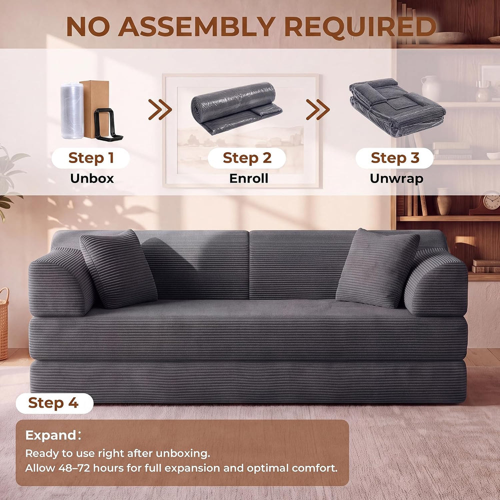 79" High‑Back Convertible Futon Sofa Bed, Boneless Couch for Living Room