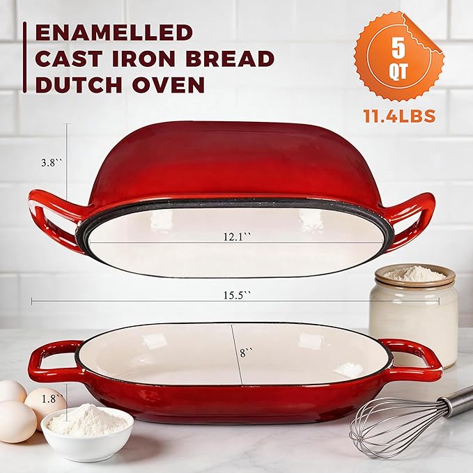 Oval Dutch Oven for Bread Baking, 12 x 8 Inch Cast Iron Bread Oven for Sourdough - Image 2