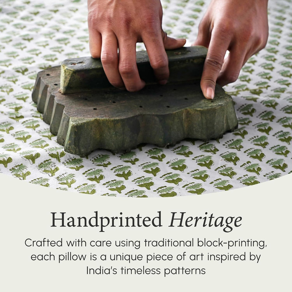 CPC Emerald Green Block Print Throw Pillow Covers 20x20 Inch, Pack of 2