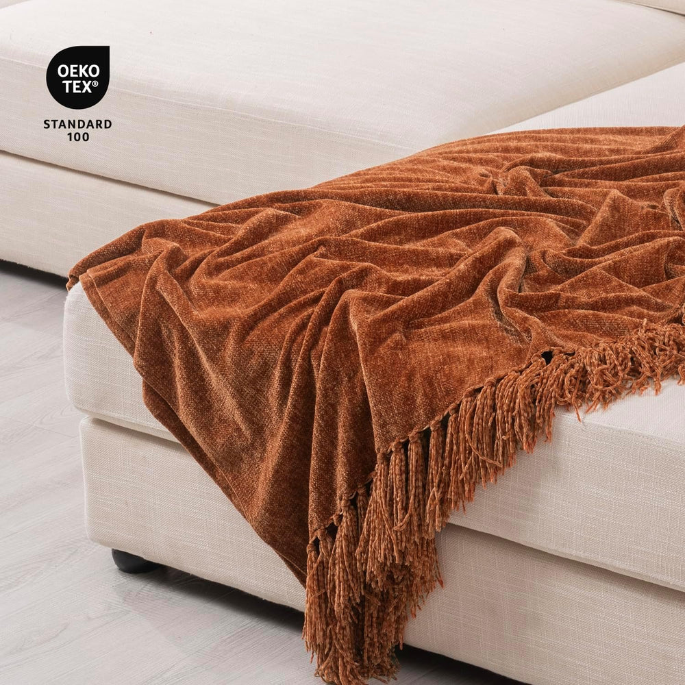 RECYCO Throw Blanket Soft Cozy Chenille Throw Blanket with Fringe Tassel for ...
