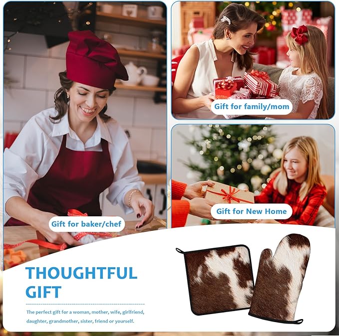Brown Cow Print Oven Mitts and Pot Holders Sets Heat Resistant 4Pcs Potholders - Image 7