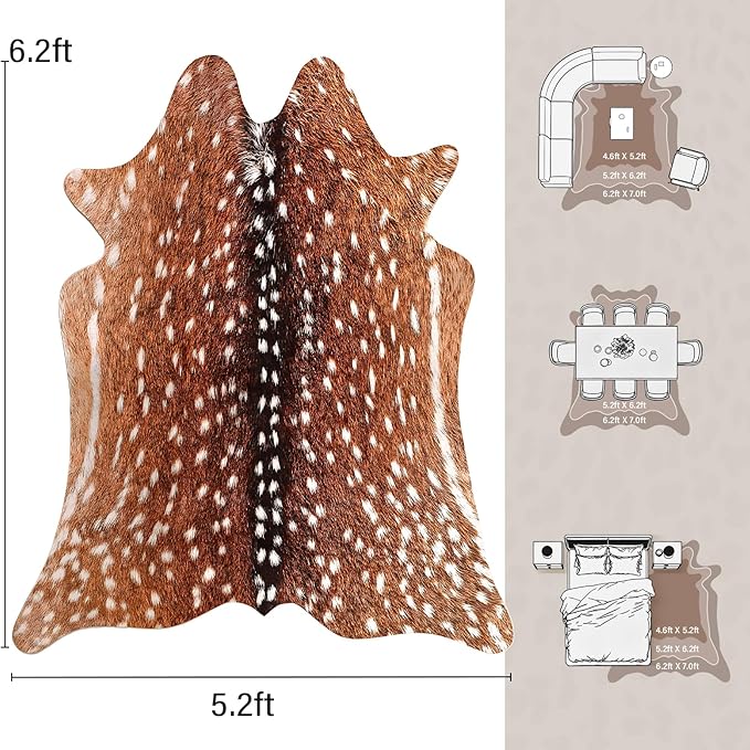 AROGAN Premium Deer Print Rug 5.2x6.2 Feet, Machine Washable Faux Fur Rug - Image 2