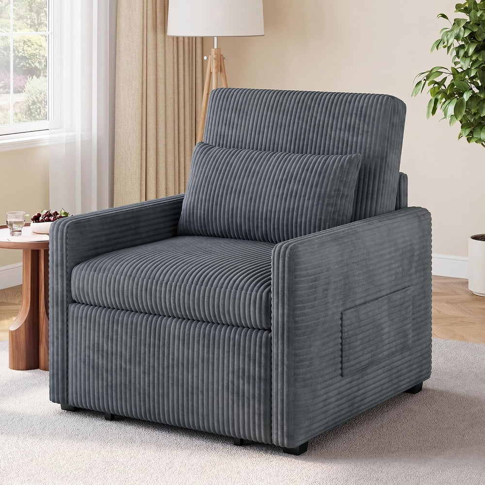 Ahomly 3 in 1 Pull Out Sleeper Chair, 75.2” Corduroy Single Sofa, Dark Gray
