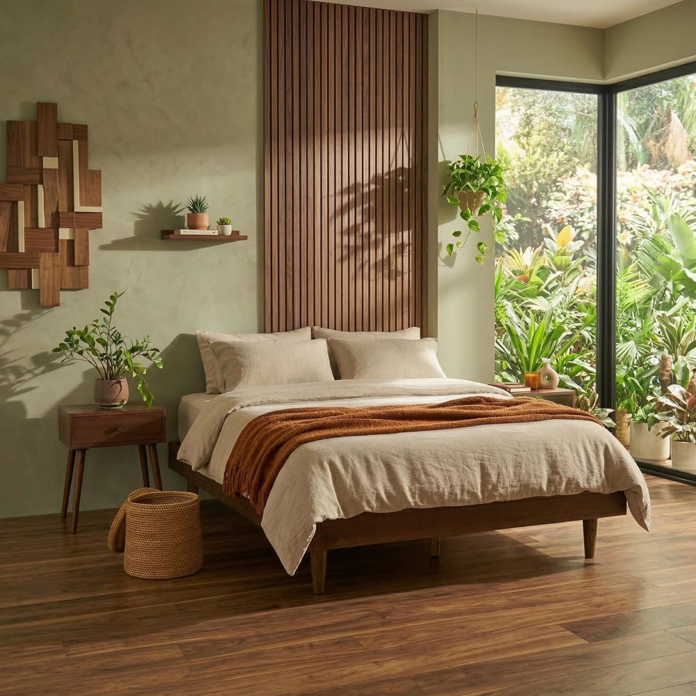 NTC Fly Wooden Bed Frame Without Headboard, Crafted from Walnut, Rubber Wood ...