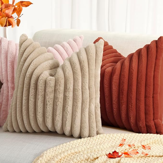 decorUhome Cozy Faux Fur Throw Pillow Covers 20x20 Set of 2 Decorative Soft - Image 4