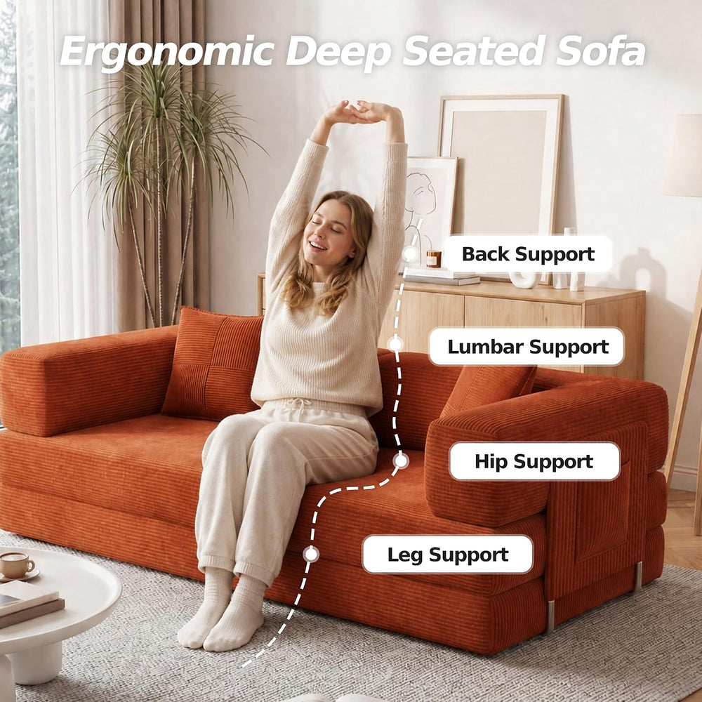 77" Convertible Futon Sofa Bed, Boneless Floor Couch for Living Room