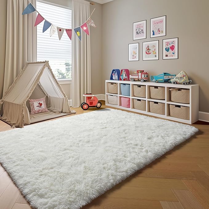 ONASAR Cream White Rugs for Living Room Bedroom, 5x8 Fluffy Bedside Area Rug - Image 9