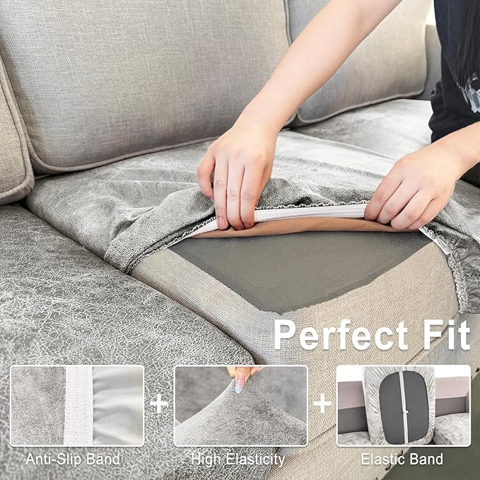 Leather Look Couch Cushion Covers Sofa Seat Slipcovers Sets Couches Furniture - Image 4