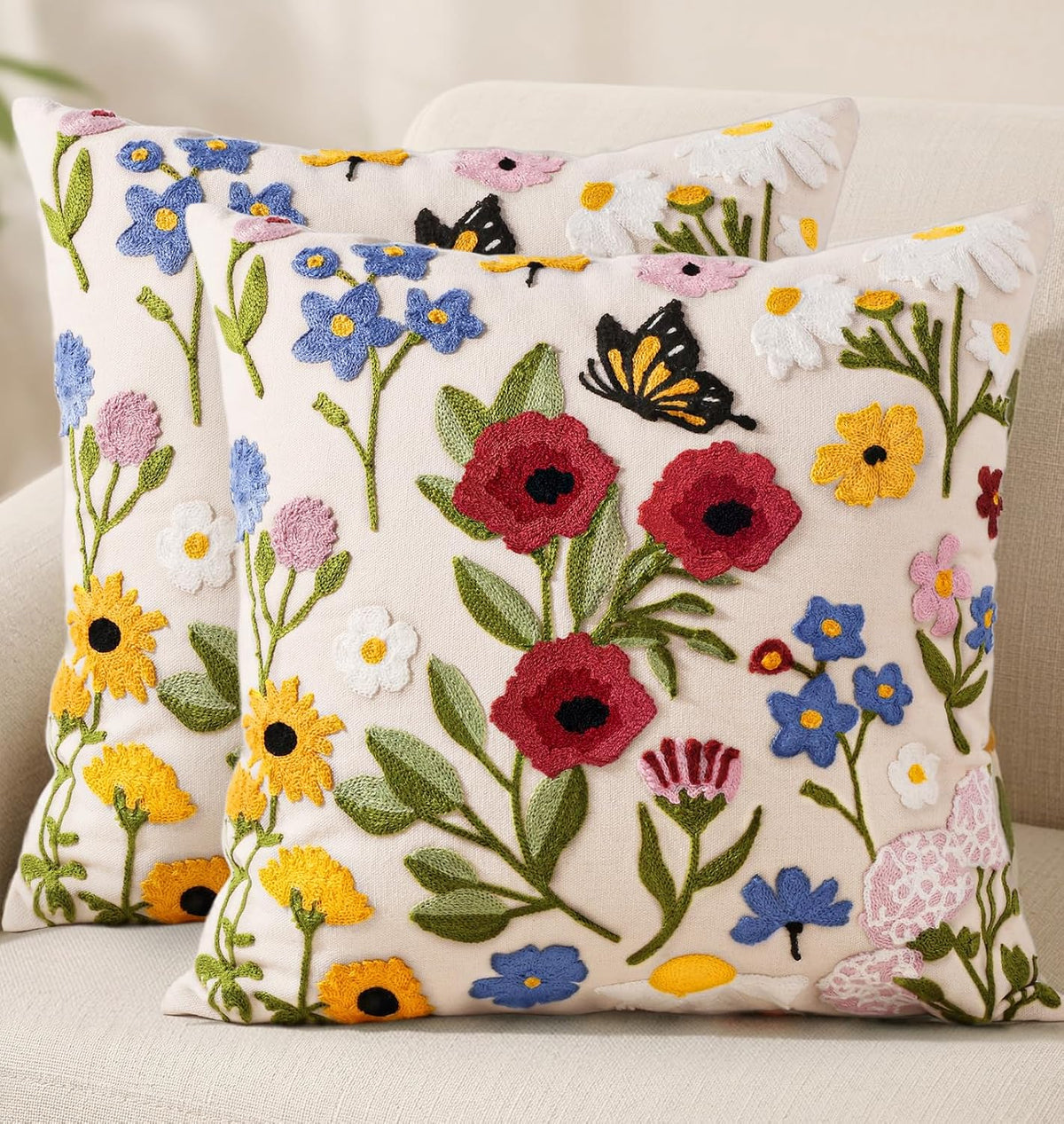 embroidered throw pillow covers 18x18 inch, 2pack, retro, main product view
