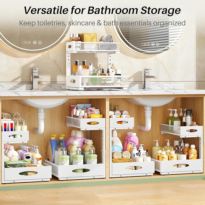 Under Sink Organizer, L-Shaped Adjustable Height, Mesh Sliding Drawer - Image 8