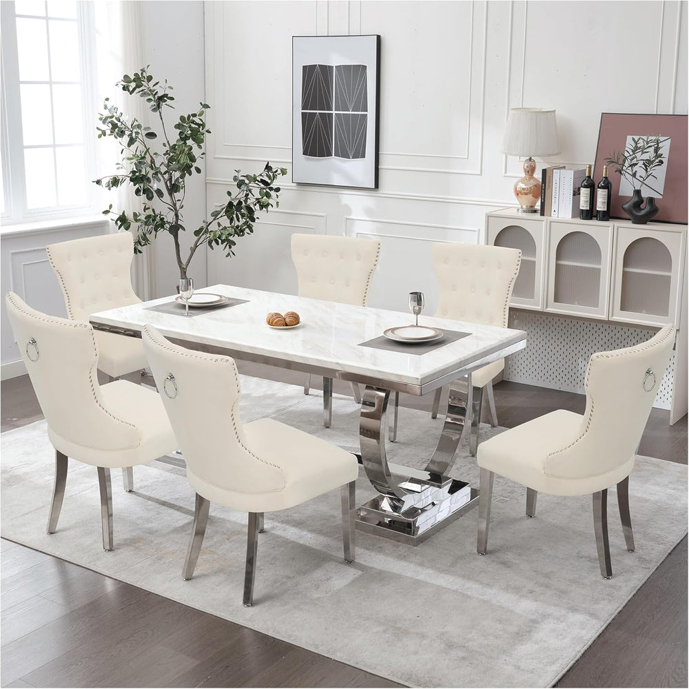 adochr Velvet Dining Chairs Set of 6, Upholstered Kitchen Chairs with Mteal L...