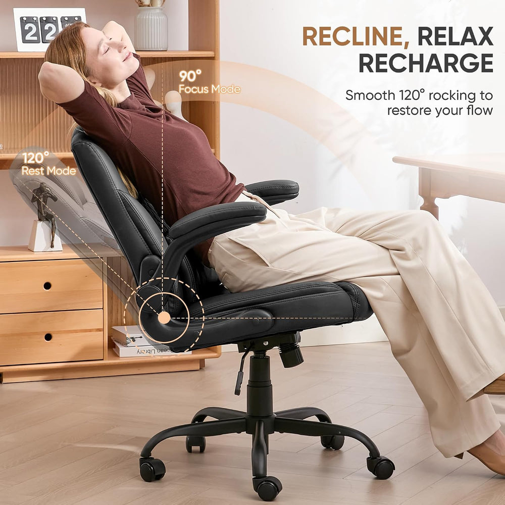 Home Office Chair with Lumbar Support, 5" Thickened Seat, Small PU Leath...