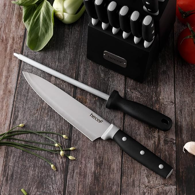 hecef Kitchen Knife Block Set, 14 Pieces Knife Set