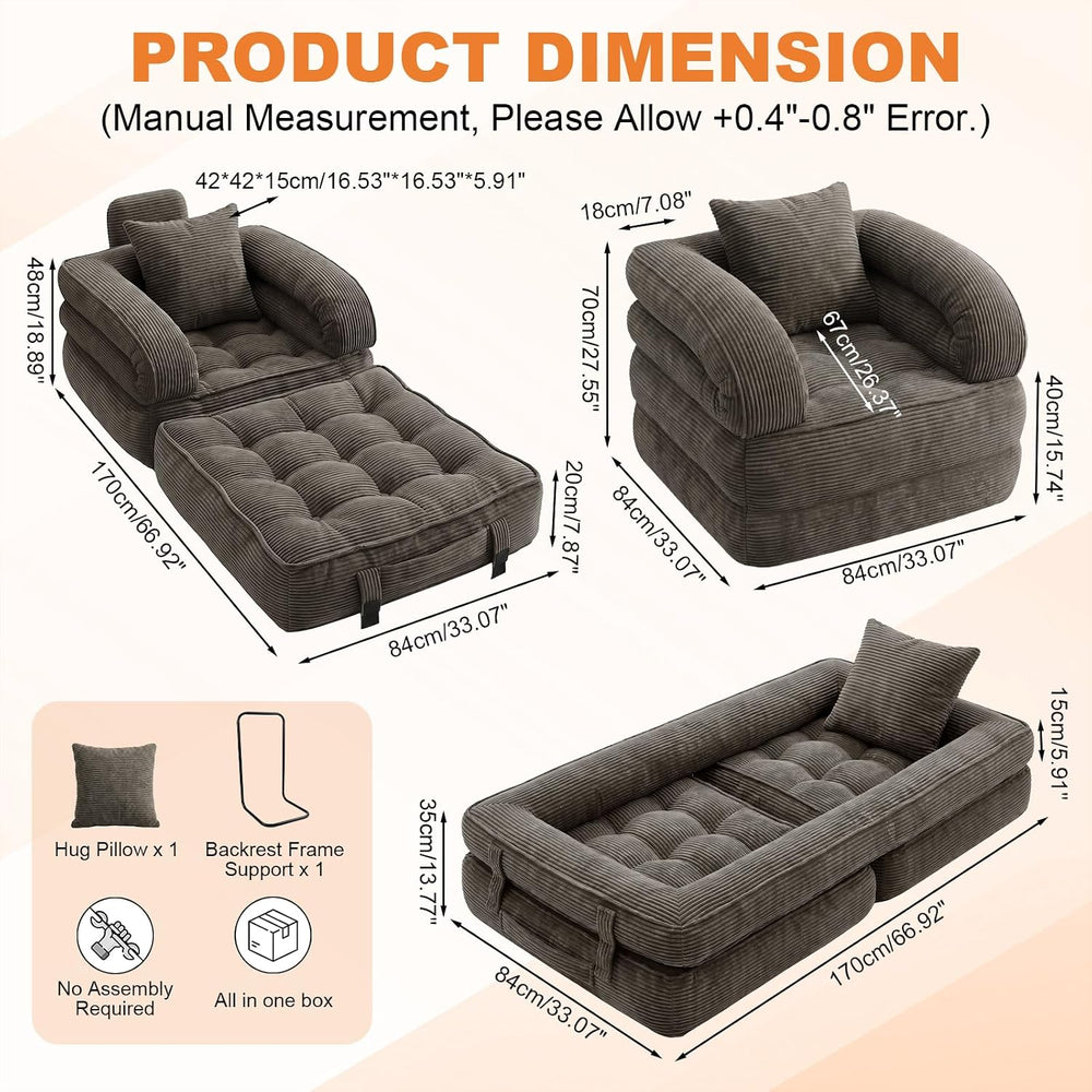 Convertible Sofa Bed, Boneless Sleeper Chair Bed for Living Room