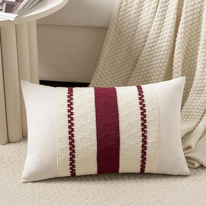 Fancy Homi Set of 1 Burgundy Boho Long Lumbar Decorative Throw Pillow Cover by Fancy+Homi