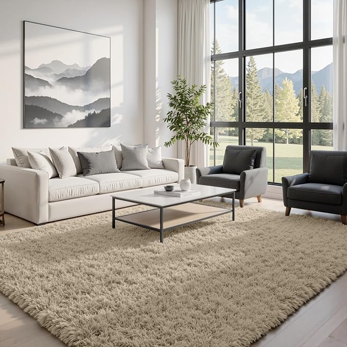 6x9 Area Rugs for Living Room Rug: Soft Fluffy Shag Gray Camel Rugs for Bedroom by CarpetAddColortoYourLife