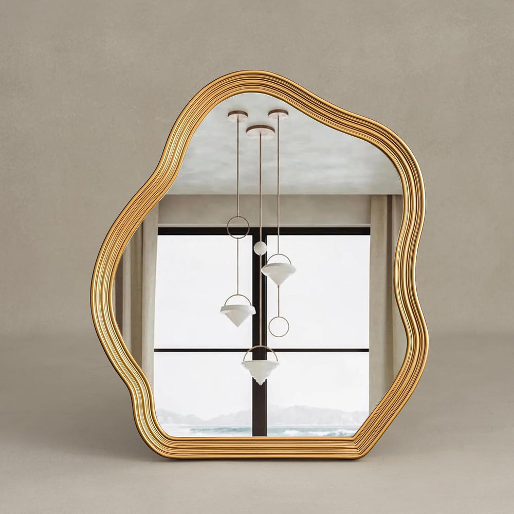 SHYFOY Antique Gold Wall Mirror, Asymmetrical Mirror for Wall Decor