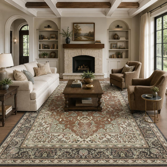 5x7 Area Rug for Living Room Vintage Neutral Washable Rugs