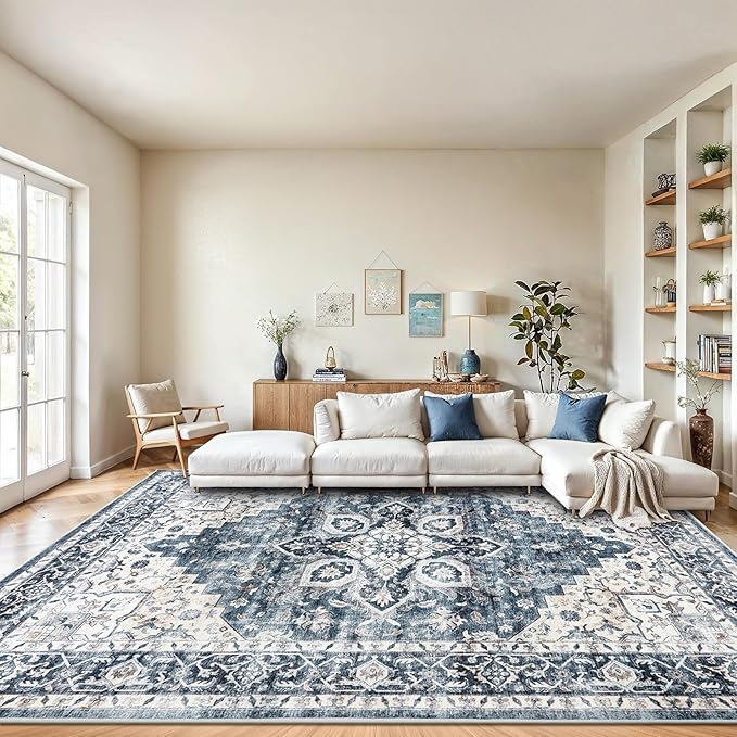 AMADA HOMEFURNISHING 9x12 Washable Area Rug, Low-Profile Large Area Rug by AMADAHOMEFURNISHING