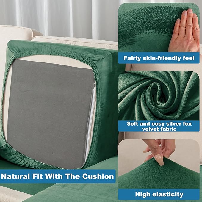 Couch Cover 8-Piece Elastic Velvet Couch Cushion Covers & Chaise Slipcovers - Image 4