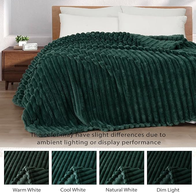 Exclusivo Mezcla Twin Size Flannel Fleece Blanket, Super Soft Striped Jacquard - Image 3