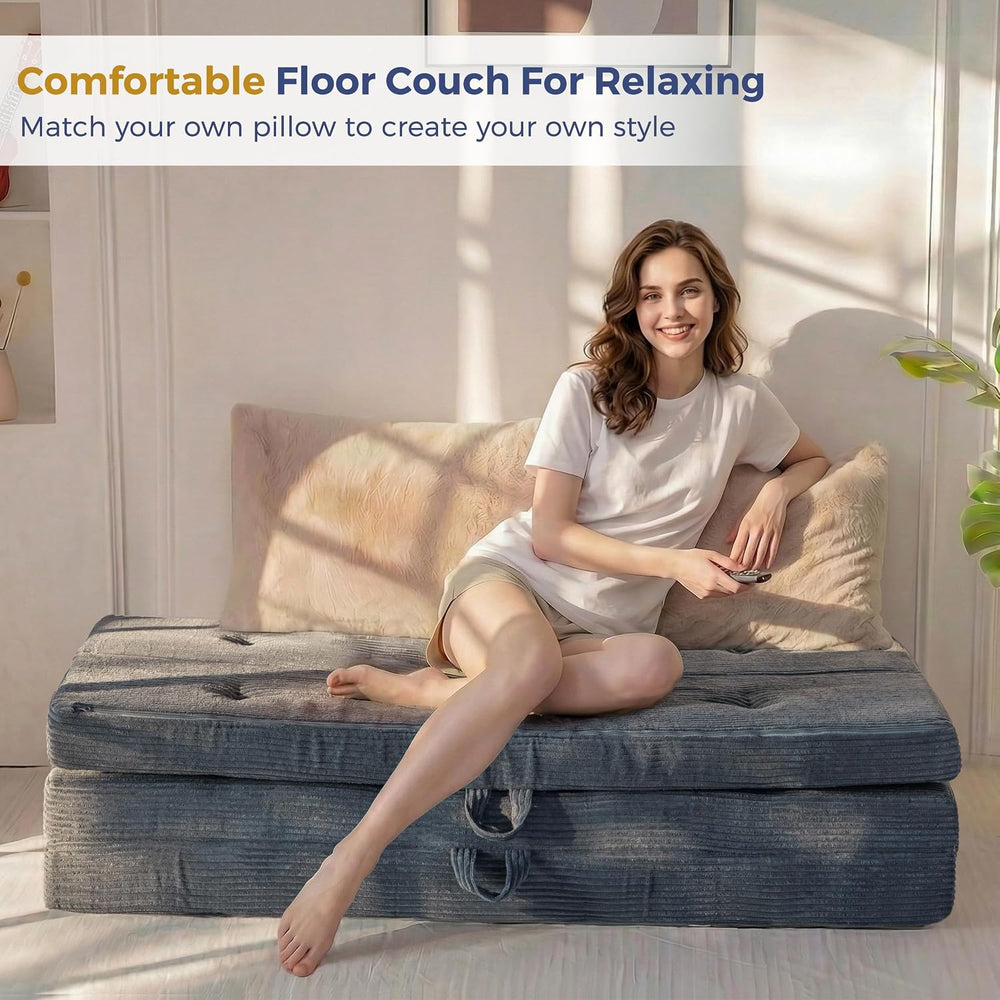 MAXYOYO Foldable Sofa Couch Bed, 4 Inch Tufted Folding Couch, Portable Floor ...