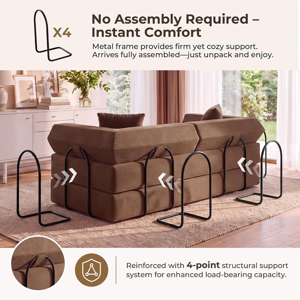 79" Convertible Futon Sofa Bed, Boneless Couch for Living Room | Brown