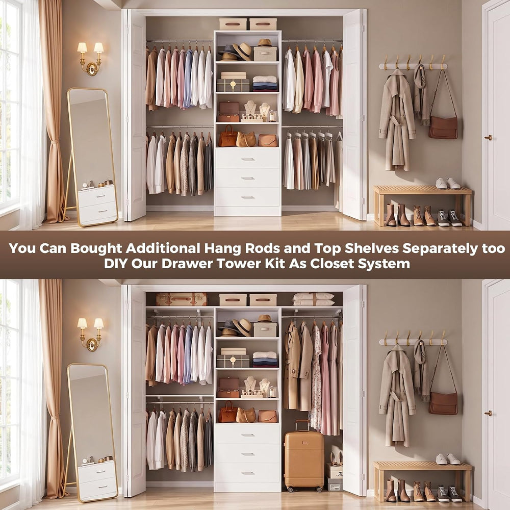 Aheaplus Closet Drawers Organizer System, 3.54FT Wood Closet System with 3 Dr...