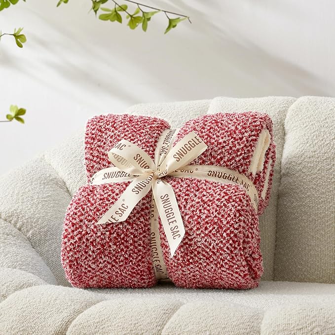 Snuggle Sac Red Throw Blanket for Couch, Super Soft Warm Christmas Red Blankets - Image 5