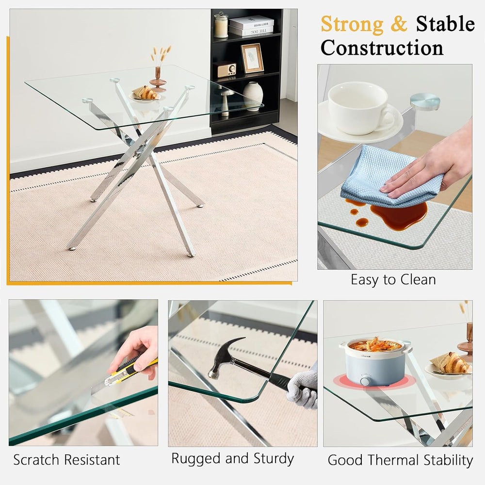 36 inch Square Glass Dining Table, Modern Dining Table for 4, Square Kitchen ...
