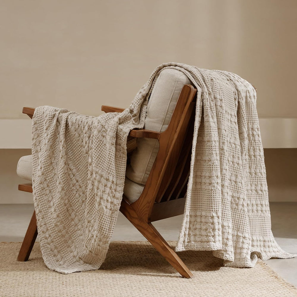 PHF Lightweight 100% Cotton Waffle Throw Blanket for Couch, Light Taupe