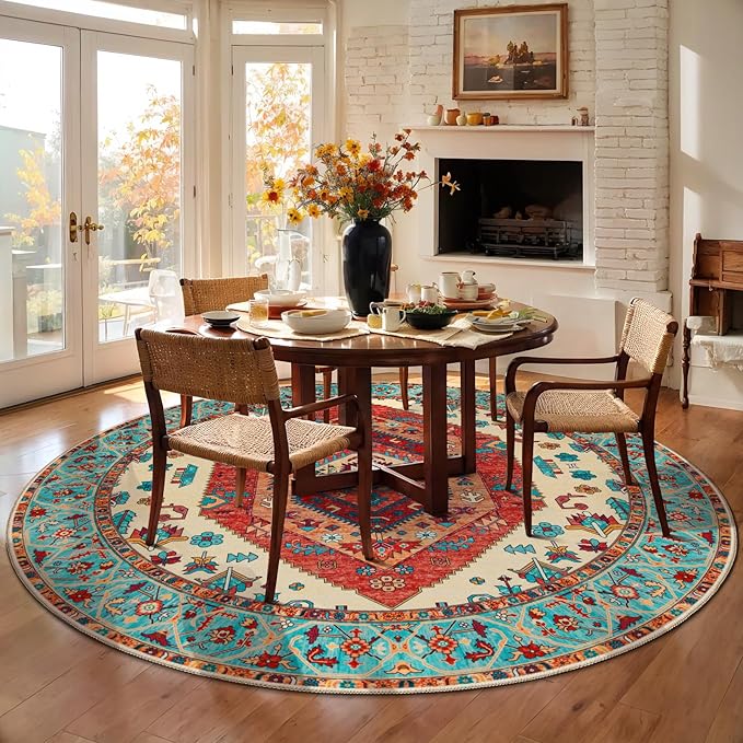 SERISSA Boho Round Area Rug, 5ft Washable Non-Slip Circle Rug, Ultra Soft - Image 2