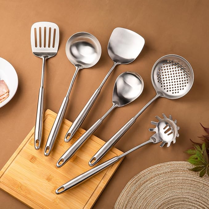FJNATINH 6-Pieces 304 Stainless Steel Wok Spatula Set, Cooking Utensil Set - Image 2