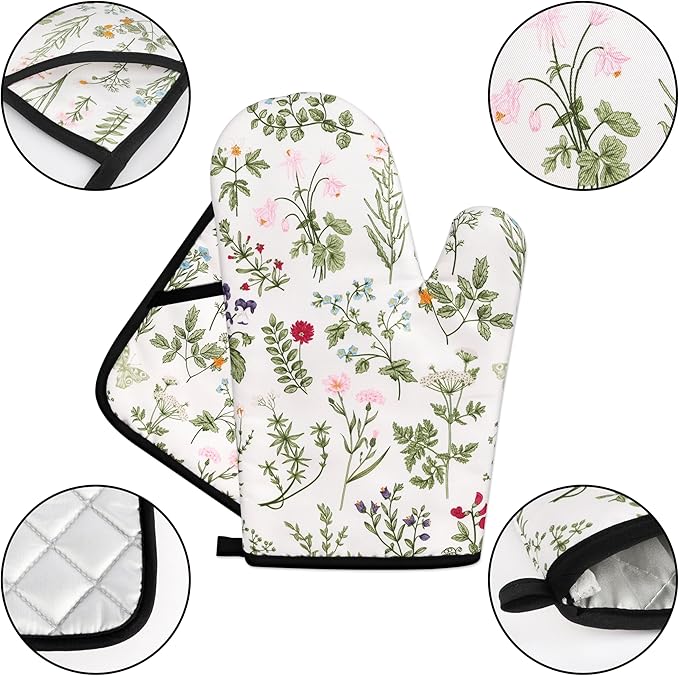 Floral Oven Mitts and Pot Holders Sets Wildflower Oven Gloves Heat Resistant 4 - Image 3