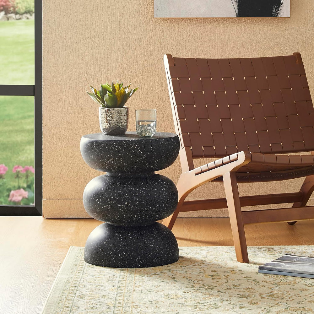 Glitzhome Outdoor Side Table, 18" H Decorative Garden Stool MGO Faux Ter...
