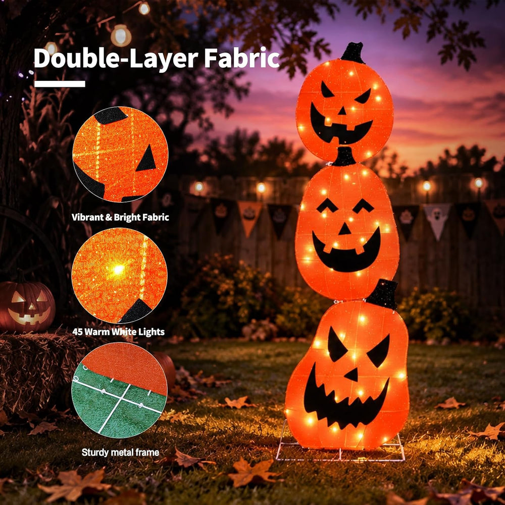 5FT Light Up Pumpkin Halloween Decorations Outdoor, 45 Lights