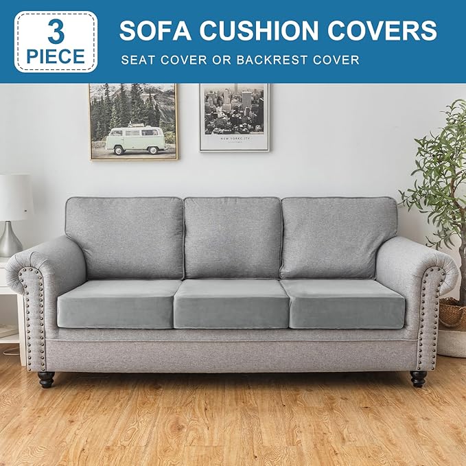 Couch Cover Stretch Velvet Sofa Cushion Cover 3-Piece - Image 3