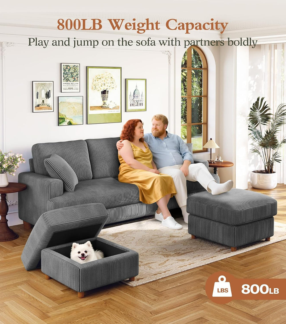 Kidirect 87" U Shaped Modular Sectional Sofa & Ottoman Grey Corduroy...