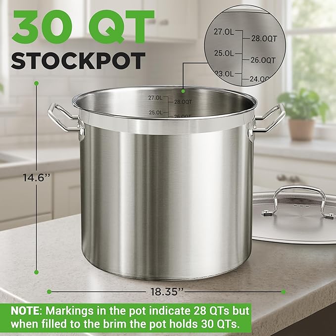 Stainless Steel Cookware Stockpot, 30 Quart Heavy Duty Induction Soup Pot - Image 2