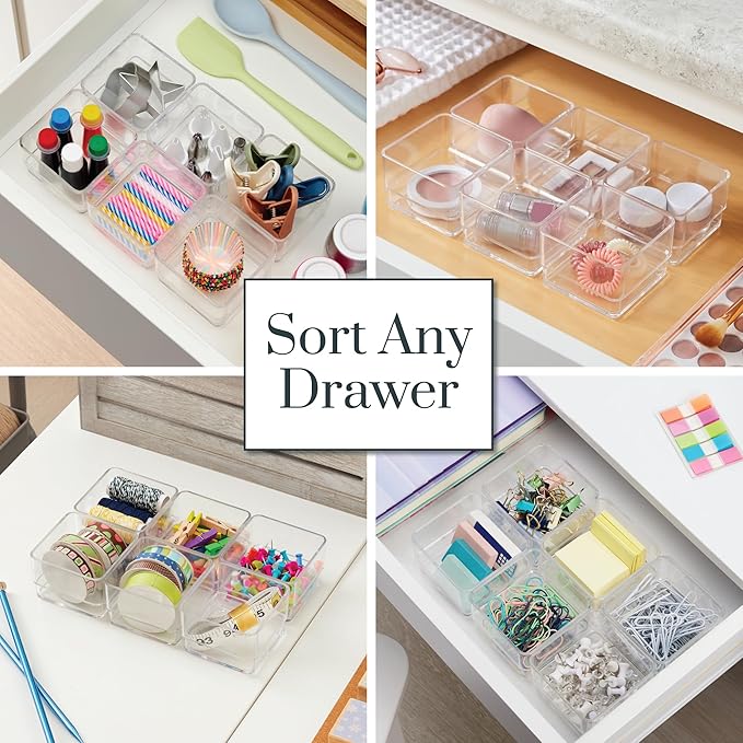 STORi SimpleSort 6-Piece Stackable Clear Drawer Organizer Set | 3" x 3" x 2" - Image 4