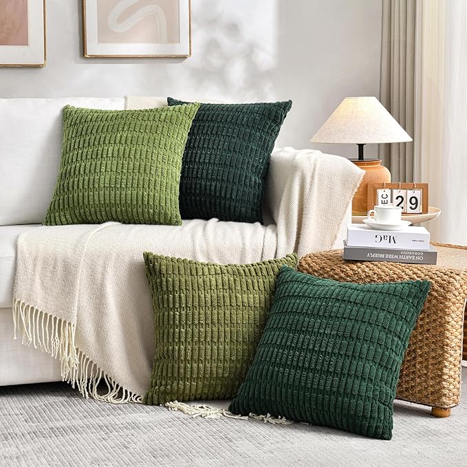 Fancy Homi 4 Packs Boho Moss Green Decorative Throw Pillow Covers 14x14 Inch - Image 6