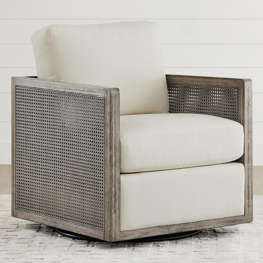 CHITA Rattan Swivel Accent Chair with Wood Frame, Fully Assembled, Cream