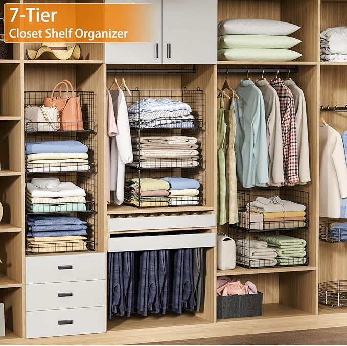 Yociyoga 7-Tier Stackable Closet Organizers and Storage Shelves, Foldable