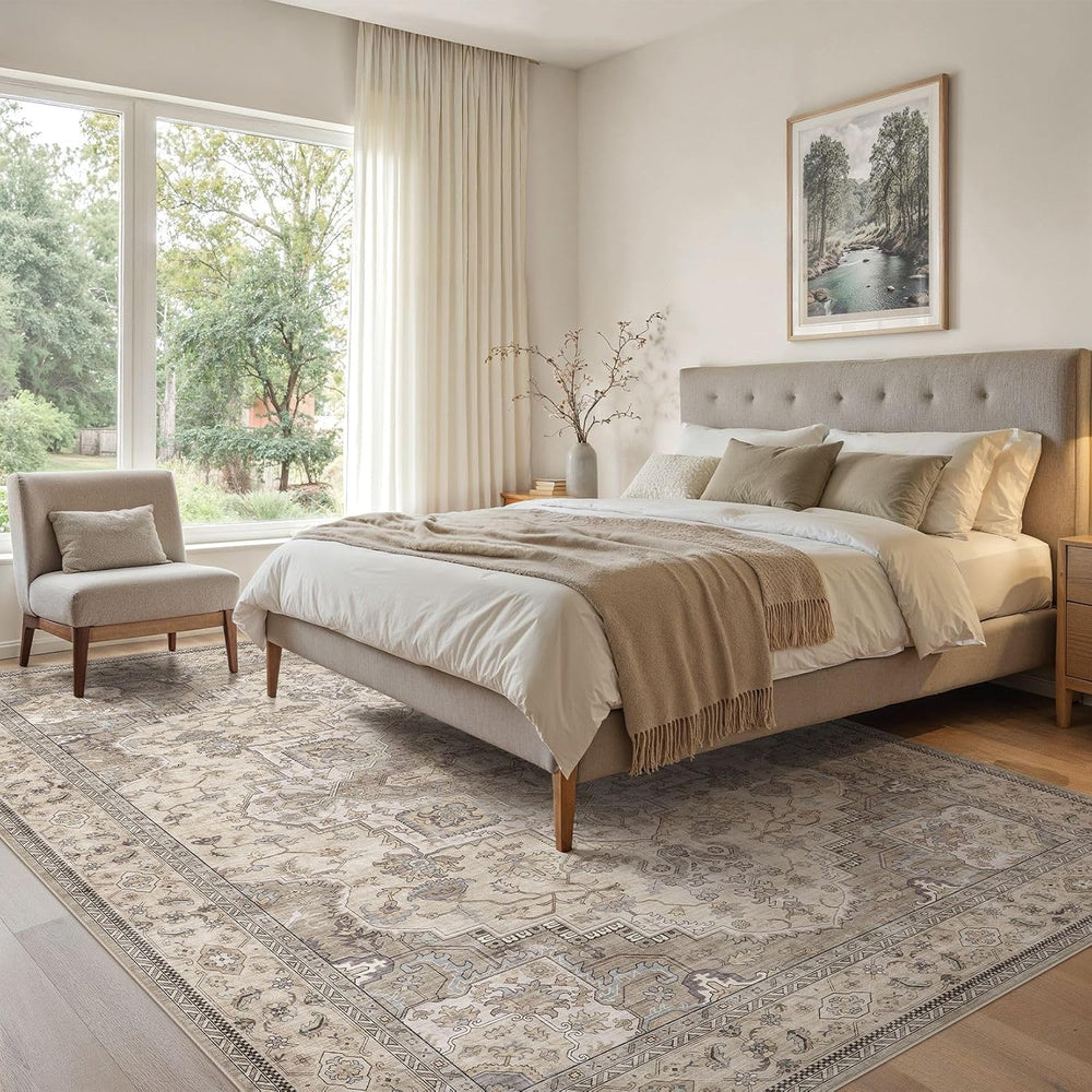 EIEIHOUSE 10x14 Area Rug Washable Vintage Rugs for Living Room Brown/Multi