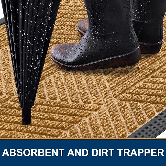 Smiry Front Door Mat Outside Entrance, Heavy Duty Sturdy Natural Rubber Doormat - Image 3