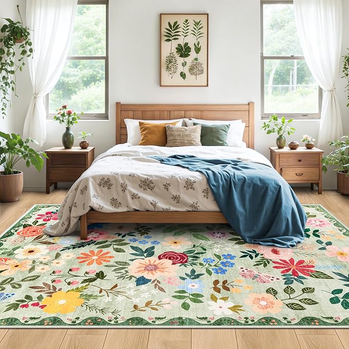 10x12 Area Rugs for Living Room: Floral Washable Rug Vintage Large Soft Boho - Image 3