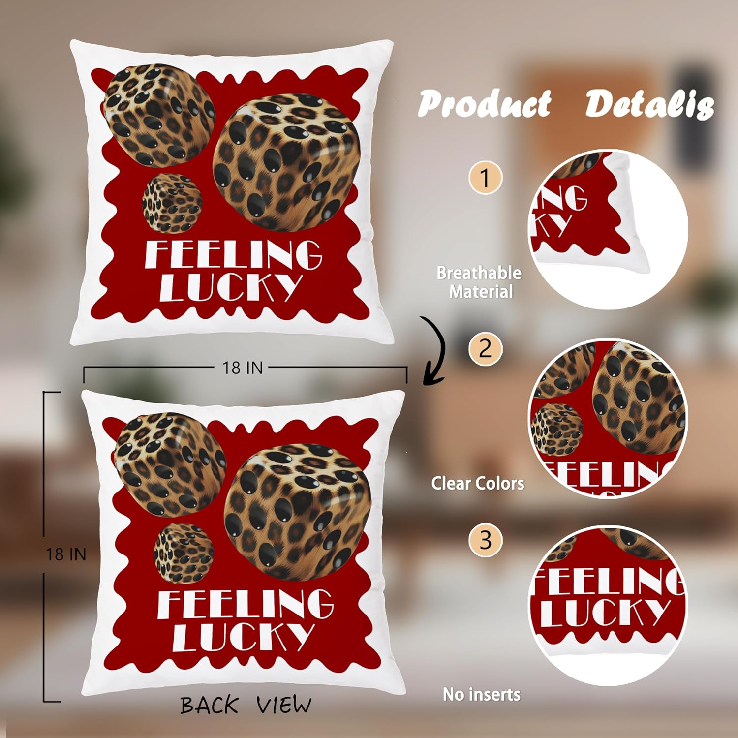 Trendy Leopard Pillow Covers 18x18, Cheetah Leopard Print Room Decor, Red Preppy Cheetah Print Dice Lucky 8 Ball Decorative Throw Pillow Covers for Girls Bedroom Dorm Apartment, Set of 2