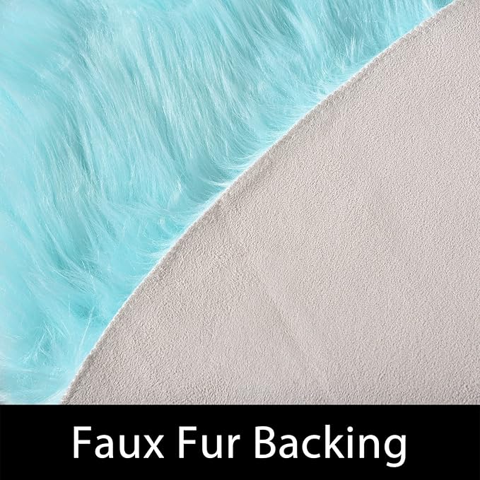 Latepis Light Blue Fur Round Rug 3ft Faux Sheepskin Circle Rug - Image 3