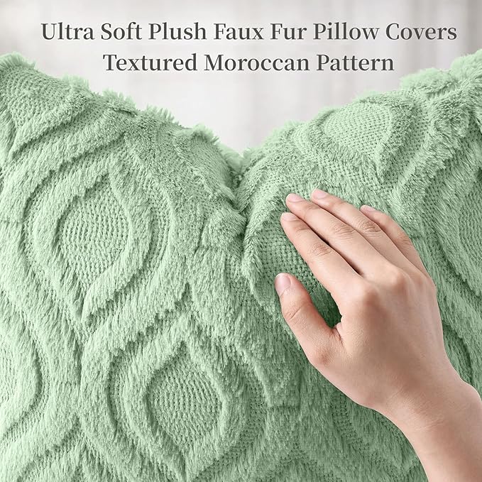 decorUhome Throw Pillow Covers 24x24 Inch Set of 2, Soft Plush Faux WoolSage - Image 6