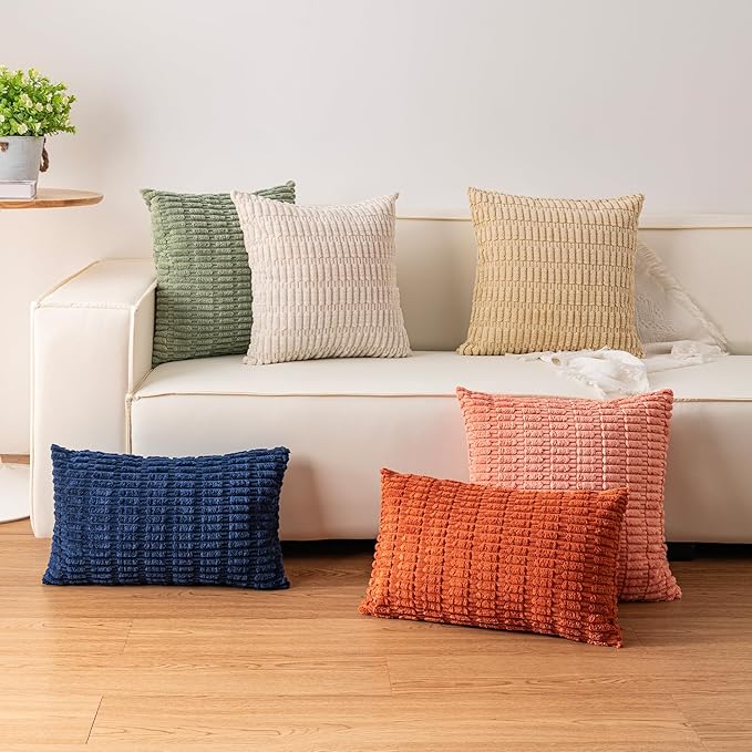 Pack of 2 Corduroy Decorative Throw Pillow Covers 22x22 Inch Soft Striped - Image 4